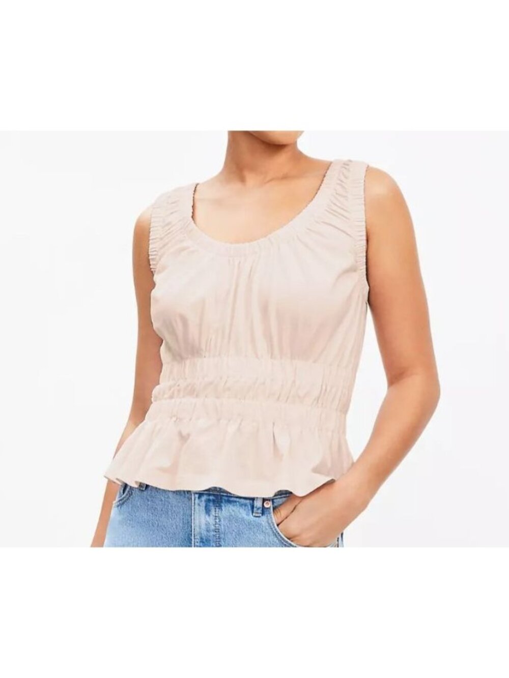 LOFT Shirred Peplum Tank Top-Light Pink-M-NWT